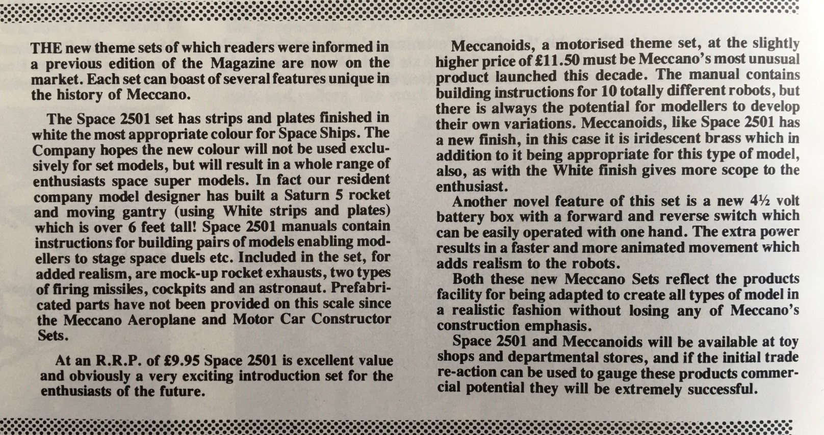 Meccano magazine article from October 1979 with prices